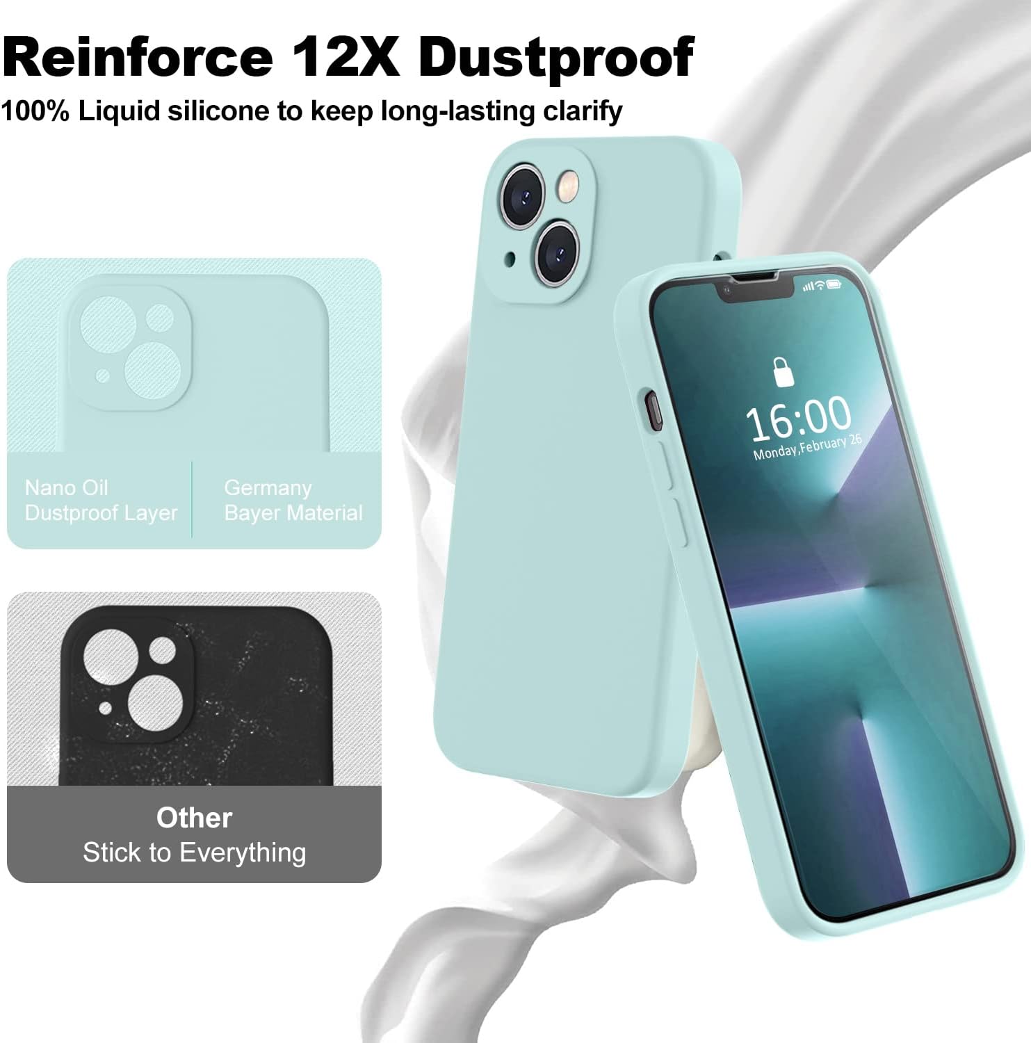 BossKiss Funda compatible con iPhone 13, silicona líquida de alta calidad tacto aterciopelado 2 protectores de pantalla de vidrio templado 9H,