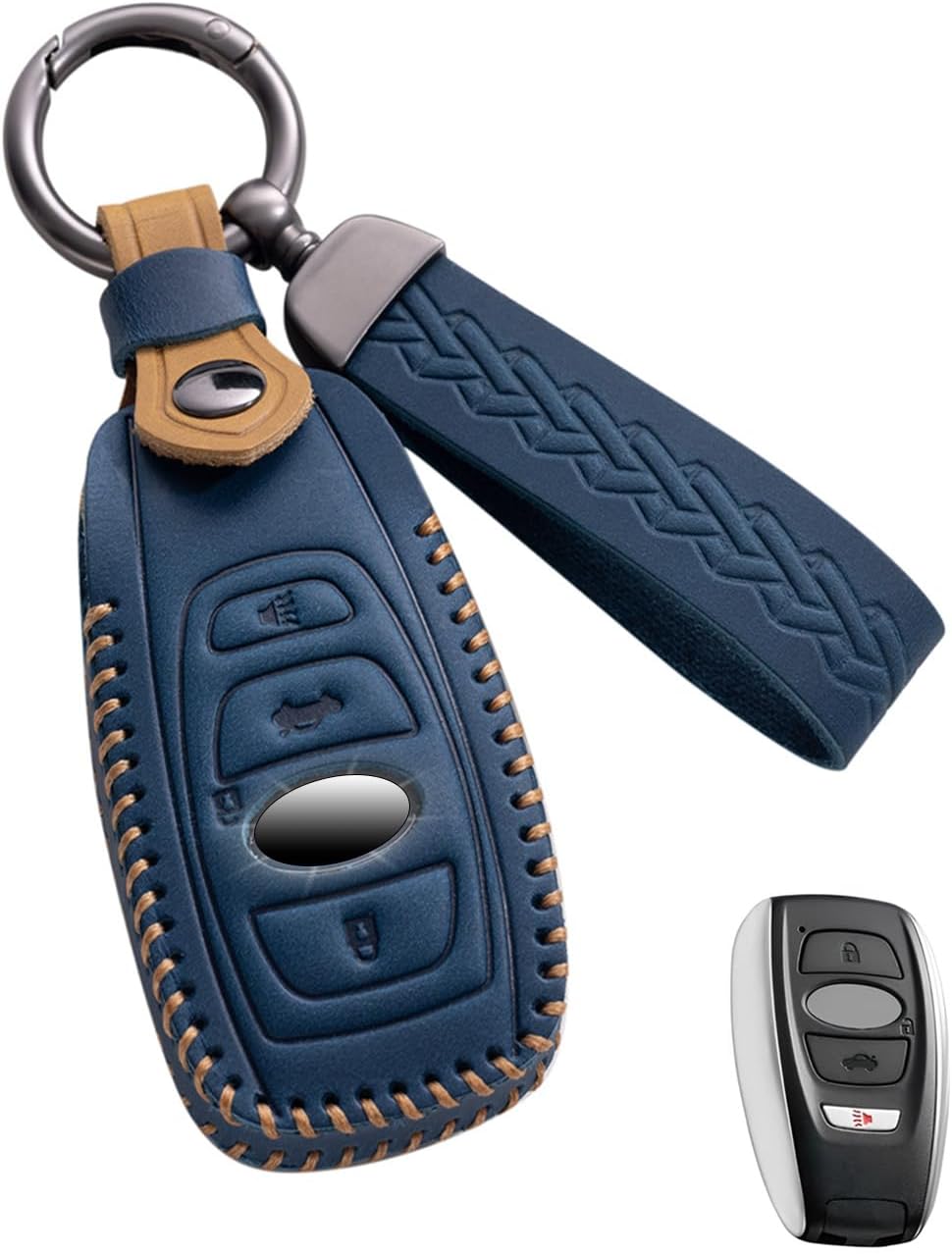 YINEOR Funda de cuero para llavero Subaru, compatible con Forester Impreza Outback Legacy STI WRX BRZ Crosstrek Ascent Solterra 2014-2024 (azul)