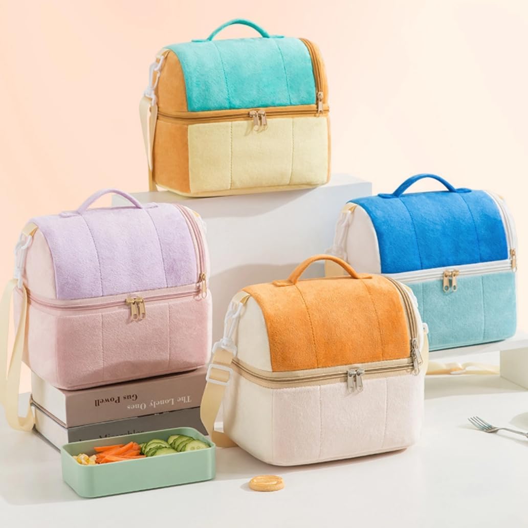 Bolsa de almuerzo para mujer, bolsa de almuerzo aislada con lonchera de doble cubierta con correa ajustable para el hombro, a prueba de fugas,