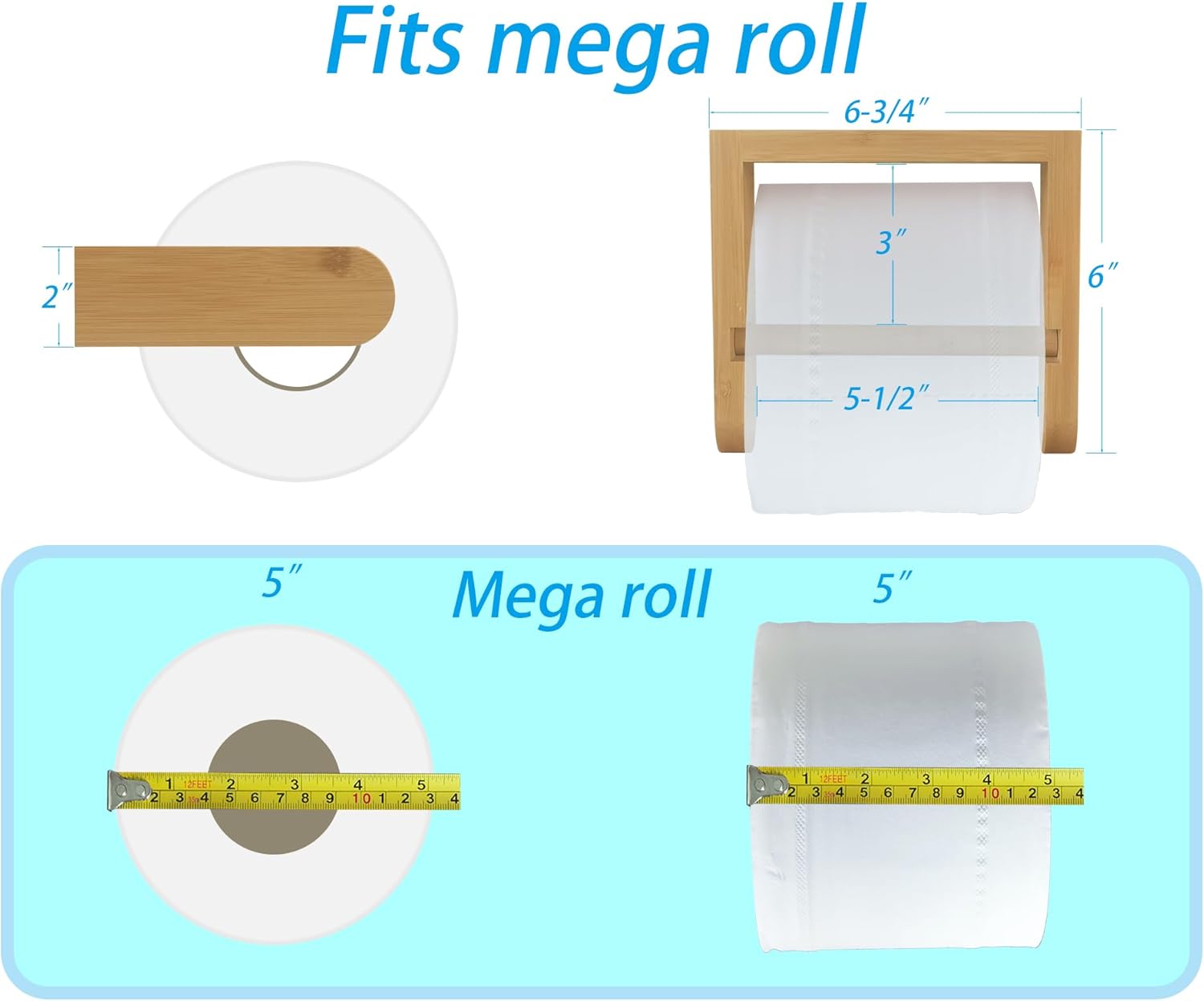 D&Joy Soporte de pared para papel higiénico de bambú, soporte de papel higiénico de madera, soporte redondeado de papel higiénico de 5 pulgadas con