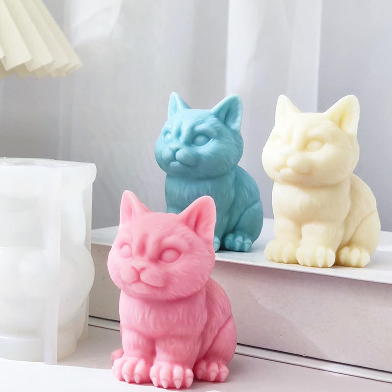 Xidmold Molde de vela de gato 3D, molde de fundición de resina de silicona para gatos, molde de silicona para chocolate, fondant, jabón, vela, bomba