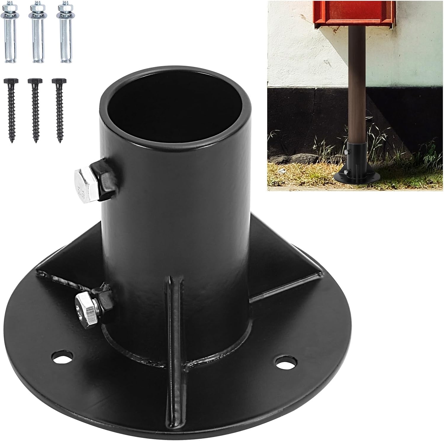 1 soporte de base de postes redondos de 2 pulgadas, brida de base, brida de enlace de cadena, brida de piso de poste sólido pesado para sujetar
