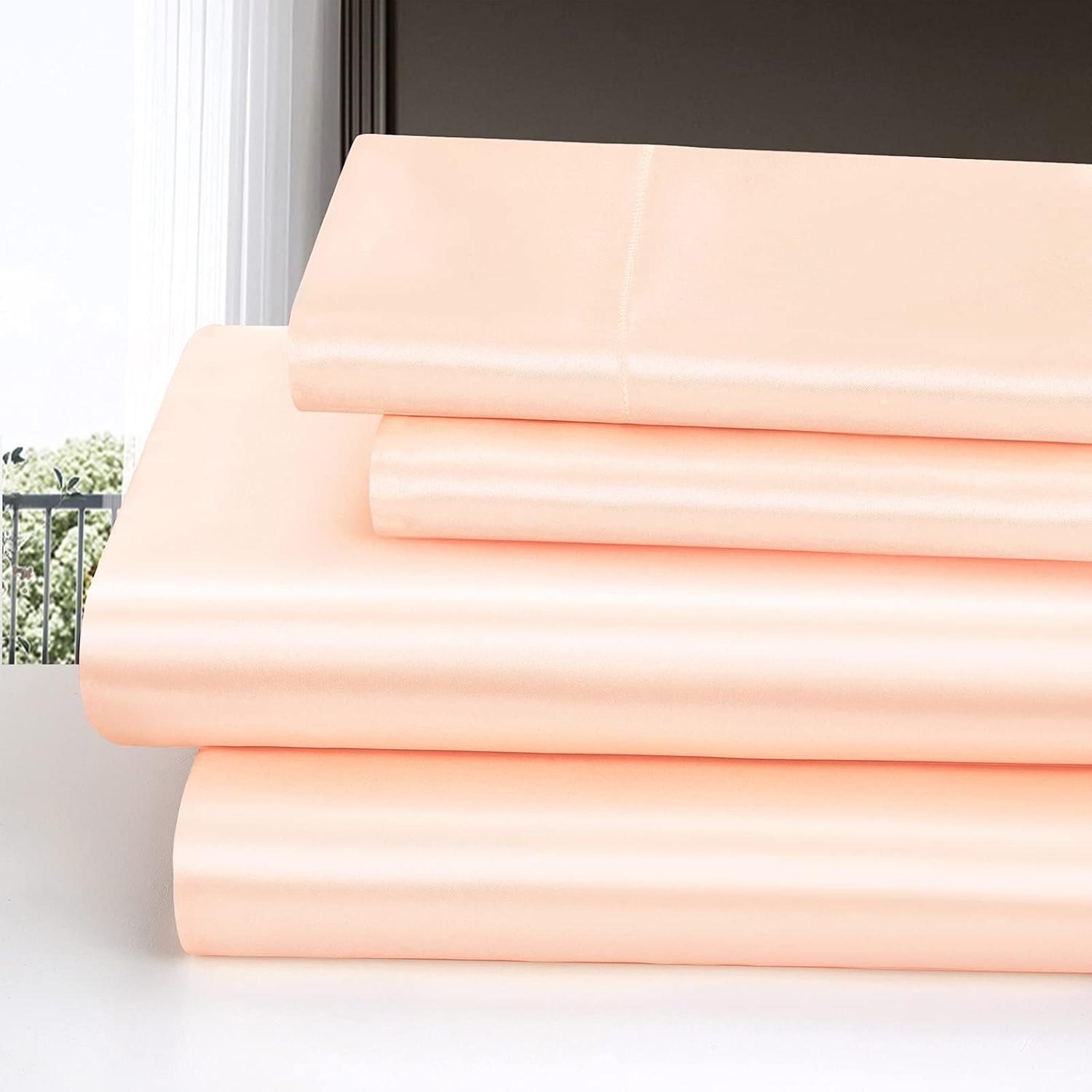 Star Linen Juego de sábanas de satén de lujo de 4 piezas con bolsillo profundo, 1 sábana bajera de 16 pulgadas de profundidad + 1 sábana encimera +
