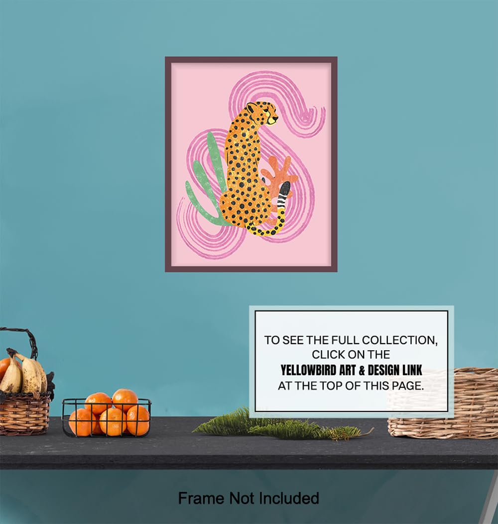 Mid Century Modern Abstract Cheetah LARGE 11×14 – Pink Boho Wall Art – Minimalist Gallery Wall Decor – Aesthetic Room Decor – Bohemian Bedroom Decor