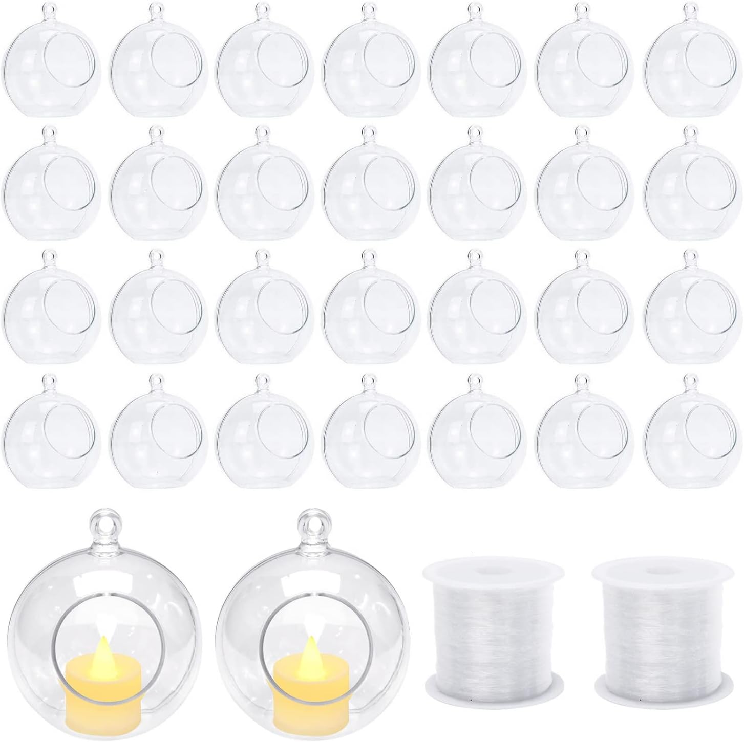 Pomeat 30 portavelas colgantes de plástico transparente para terrario, luces de té, portavelas para plantas, bodas, fiestas de Navidad, decoración