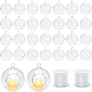 Pomeat 30 portavelas colgantes de plástico transparente para terrario, luces de té, portavelas para plantas, bodas, fiestas de Navidad, decoración Pomeat 30 portavelas colgantes de plástico transparente para terrario, luces de té, portavelas para plantas, bodas, fiestas de Navidad, decoración