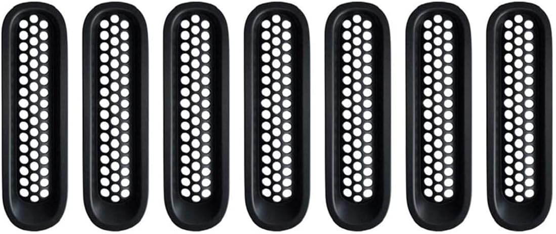 Protector de malla de rejilla frontal negro mate para JK Wrangler y Wrangler Unlimited 2007-2015, insertos de parrilla mejorados, 7 piezas
