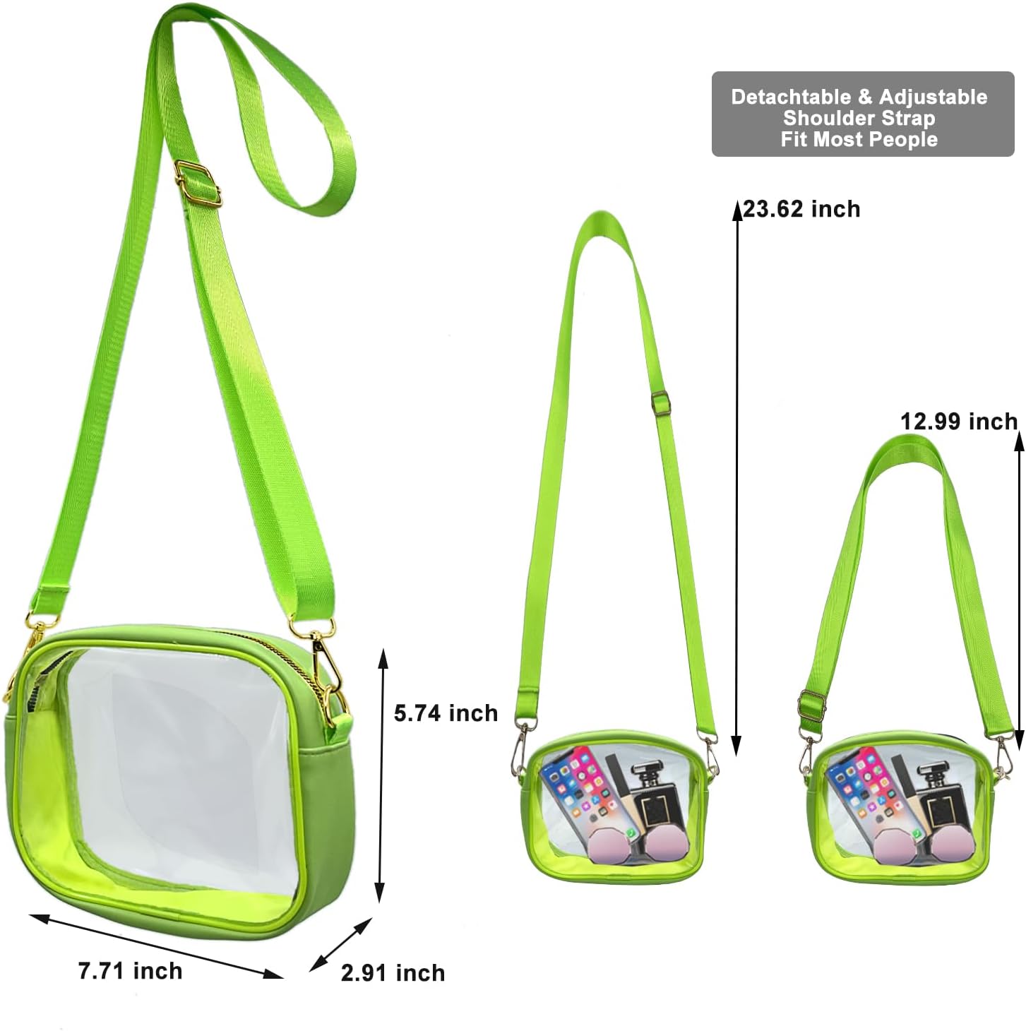 Bolso cruzado transparente aprobado para estadios con correa ajustable para deportes de concierto
