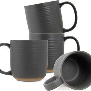 Elanze Designs Juego de 4 tazas de café con fondo de arcilla cruda de 16 onzas, color gris Elanze Designs Juego de 4 tazas de café con fondo de arcilla cruda de 16 onzas, color gris