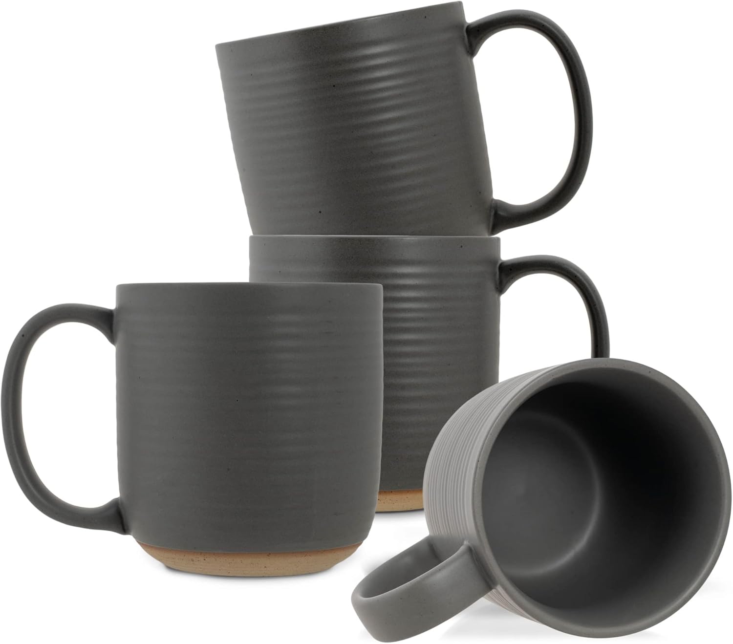 Elanze Designs Juego de 4 tazas de café con fondo de arcilla cruda de 16 onzas, color gris