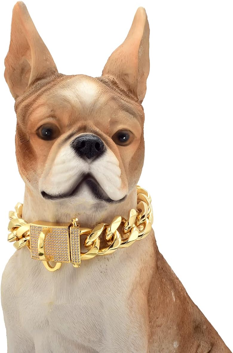 Juego de collar de perro y correa para perro de 0.748 in, oro de 18 quilates, acero inoxidable resistente, collar de entrenamiento de lujo,