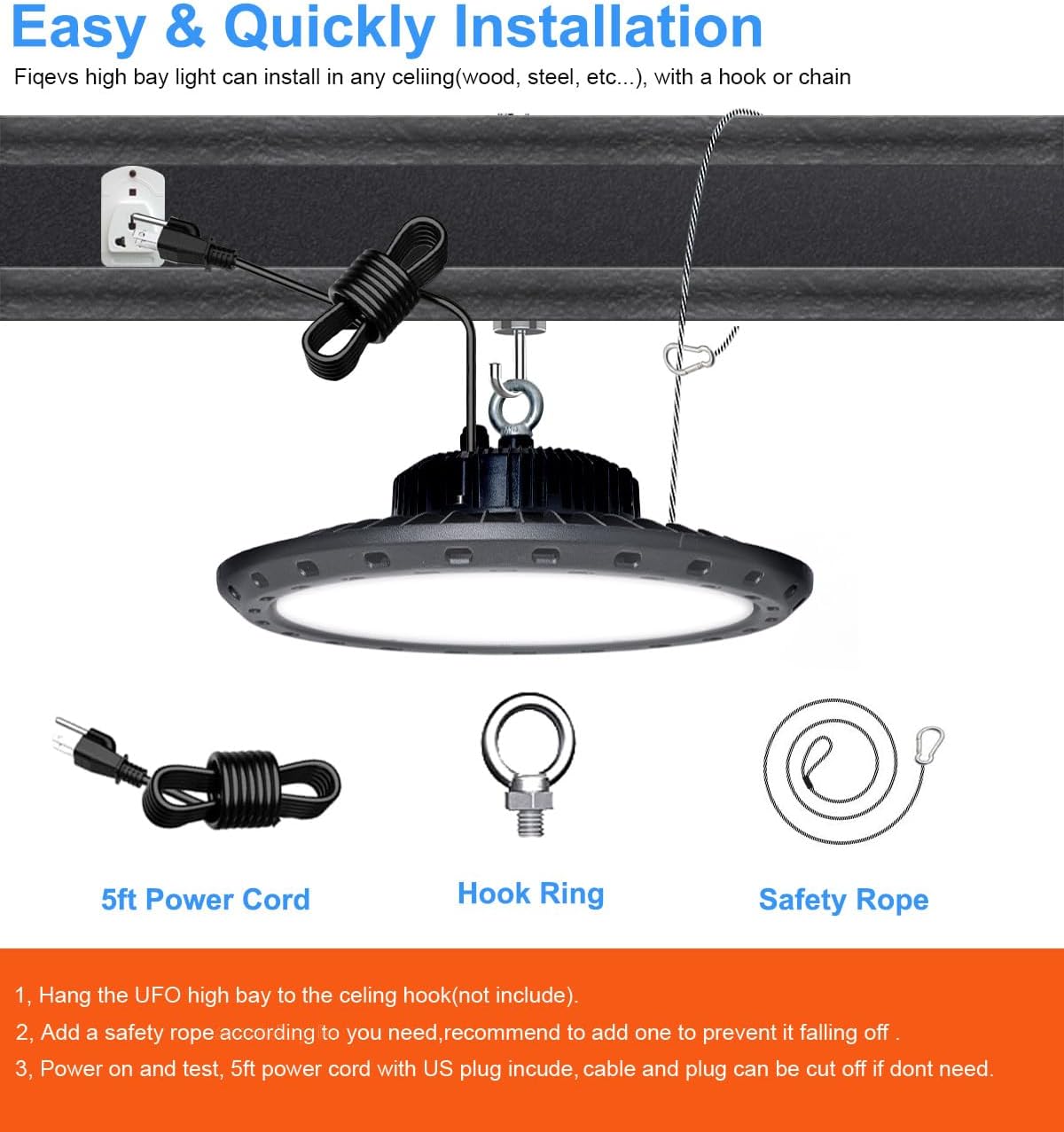 Luz LED UFO de 400 W, 56,000 lm con enchufe de EE. UU., luz LED de alta bahía de 5000 K 100-277 V para almacén, taller, fábrica, gimnasio, garaje,