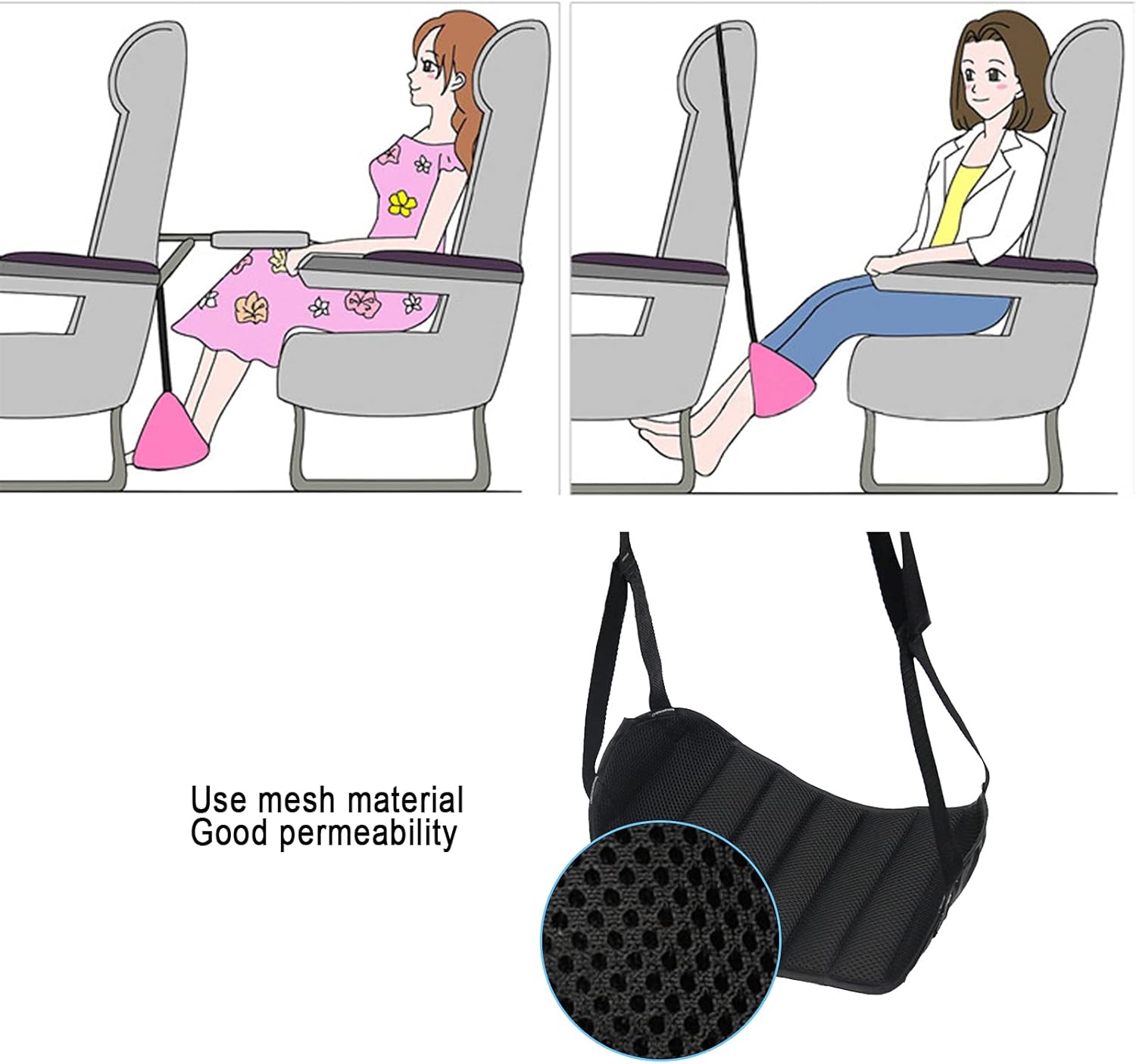 Reposapiés de avión, hamaca de pie debajo del escritorio con accesorios de instalación, reposapiés portátil de viaje hecho de espuma viscoelástica,