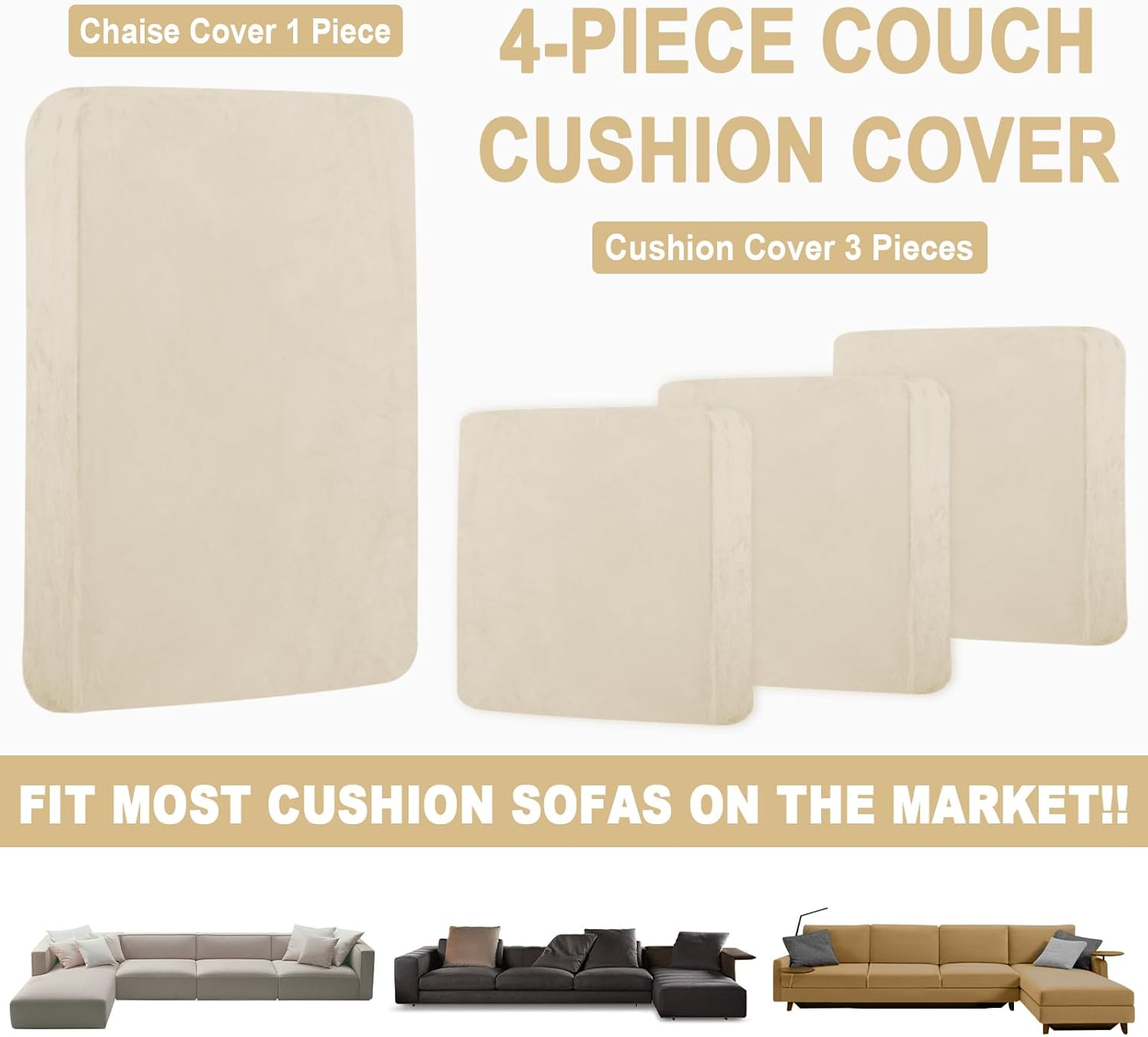 BT.WA Fundas de sofá para sofá de 3 cojines y 1 funda de diván de terciopelo seccional, fundas de sofá separadas en forma de L con 2 fundas de