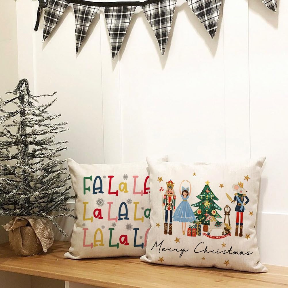 JOJOGOGO Juego de 4 fundas de almohada coloridas y bonitas de Navidad de 18 x 18 pulgadas, decoración de cascanueces al aire libre para porche