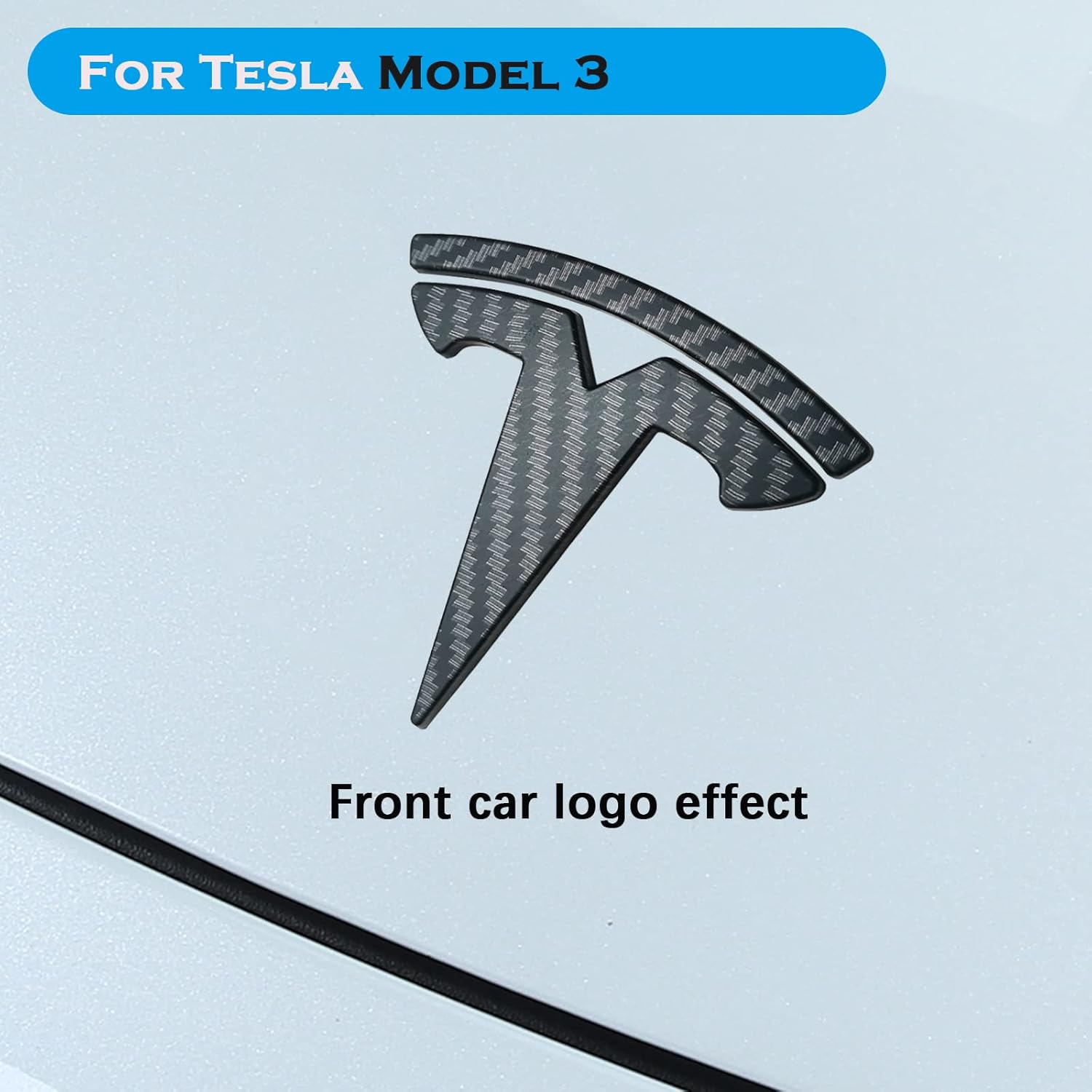 yhcdsea Adhesivos para cubierta del logotipo del maletero delanterotrasero del modelo 3 para Tesla Model 3, accesorios de emblema (patrón de fibra