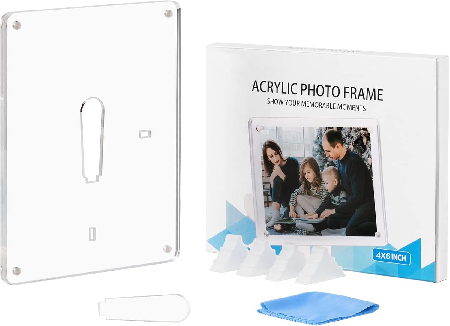Marco de fotos acrílico de 4 x 6 pulgadas con soporte, marco de fotos transparente con imanes para exhibición de mesa horizontal o verticalmente