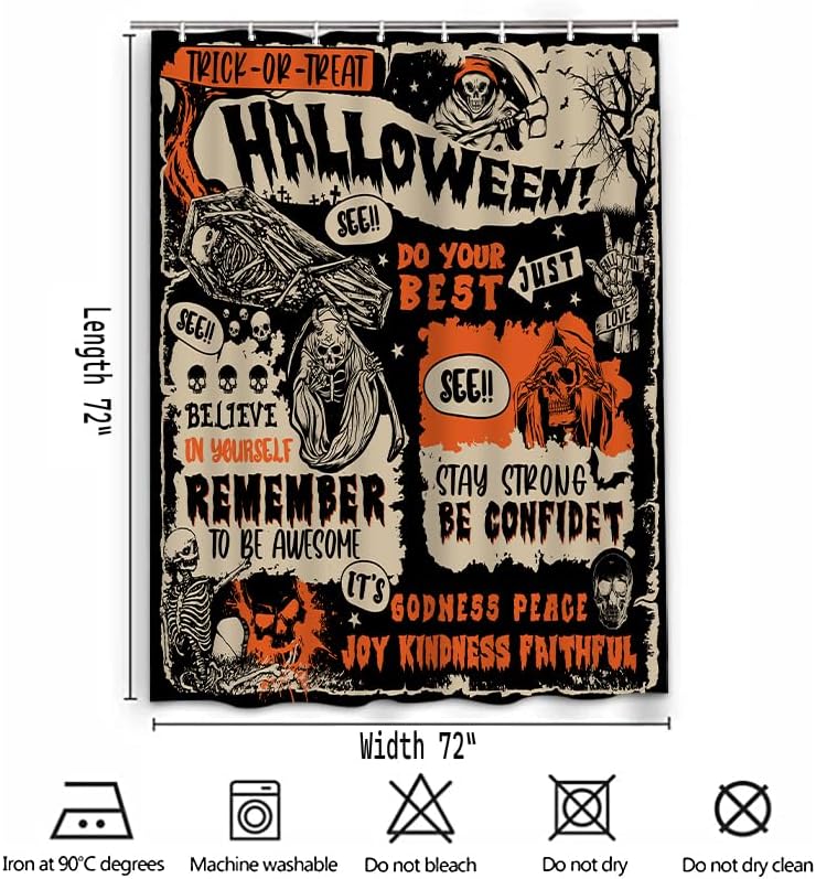Lofaris Cortina de ducha de Halloween para baño, espeluznante truco o truco espeluznante, cortina de ducha espeluznante, calavera gótica, creer en