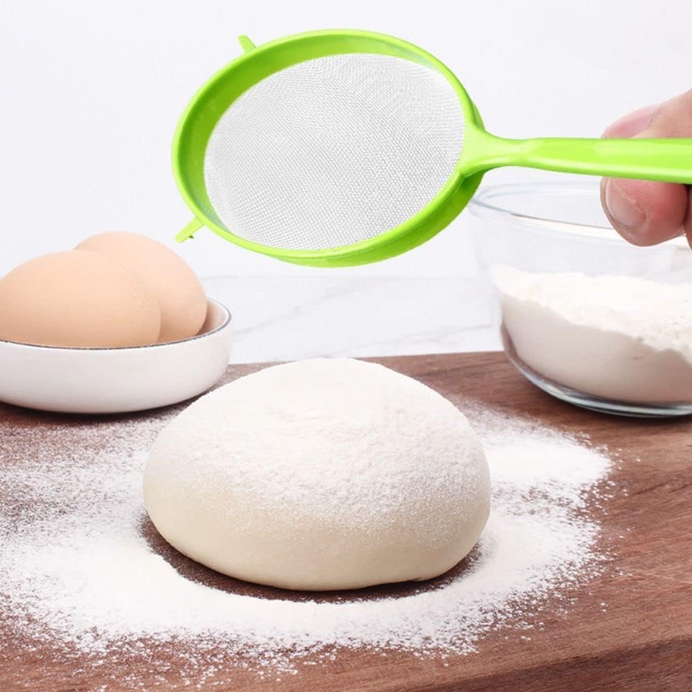 3 unidsset de plástico de malla fina colador de tamiz de alimentos colador con mango para hornear herramienta de cocina té jugo pasta tamiz