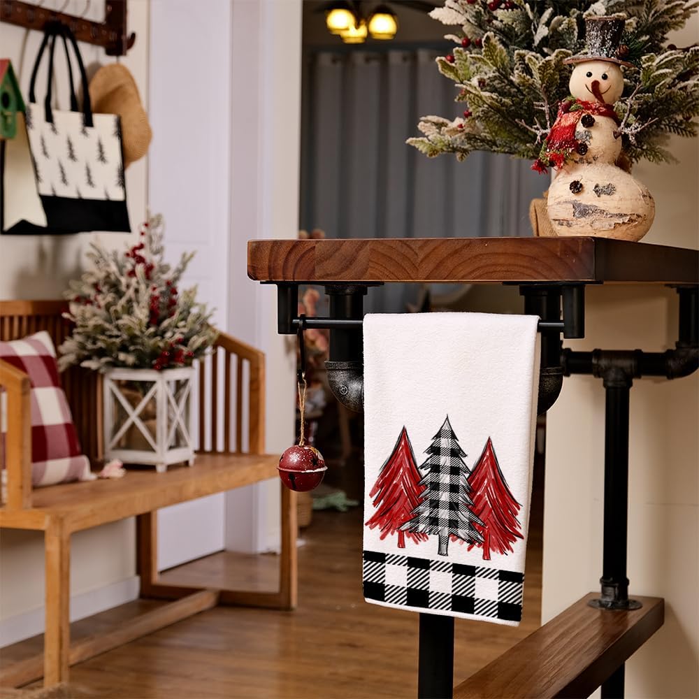 ARKENY AD145 – Toallas de cocina de Navidad, diseño de búfalo negro, diseño de árbol de Navidad, 18 x 26 pulgadas, decoración de Noel para el hogar