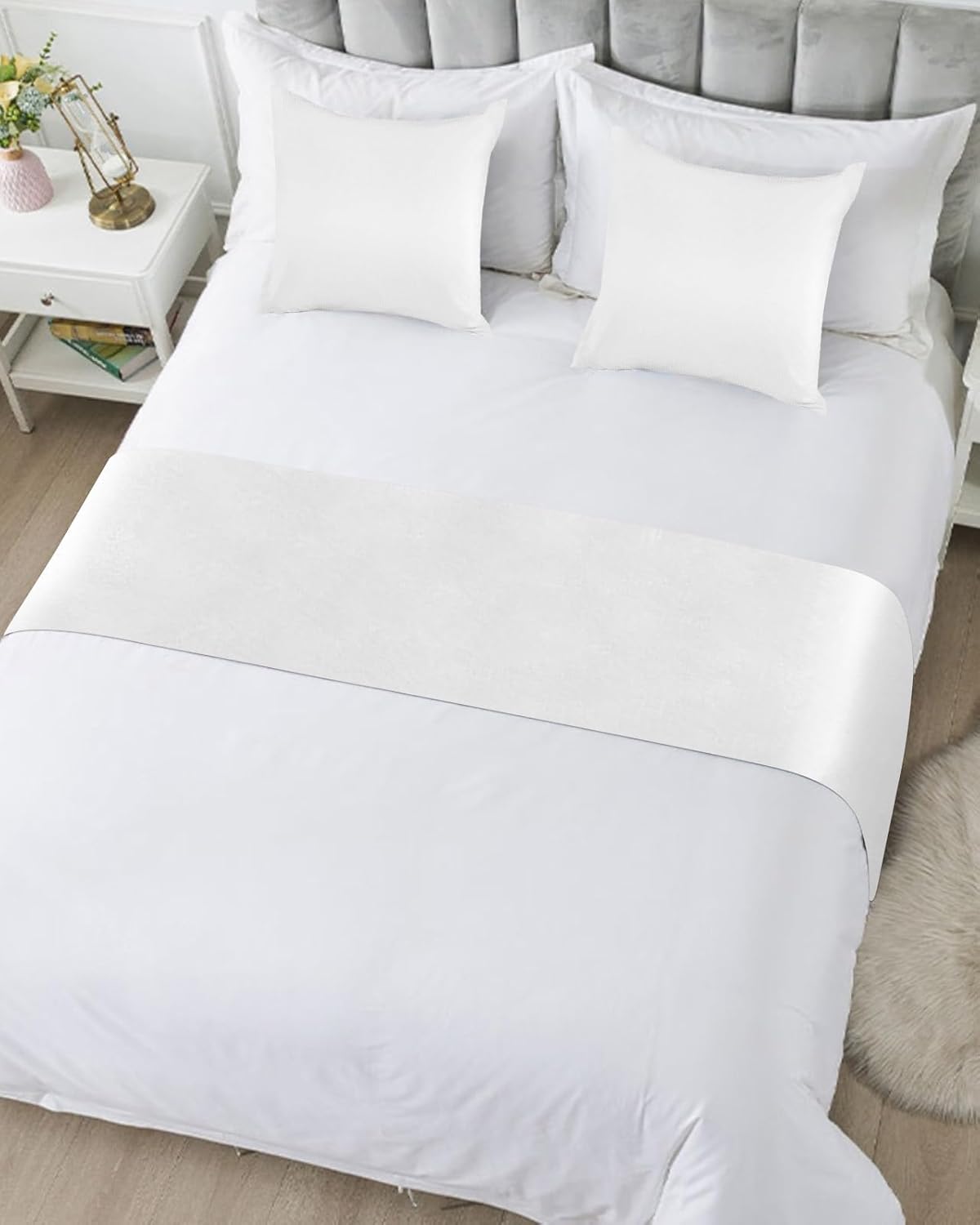 Caminos de cama blancos para cama tamaño King, mantas decorativas para pie de cama, moderno y simple telón de fondo blanco para cama, sofá, funda