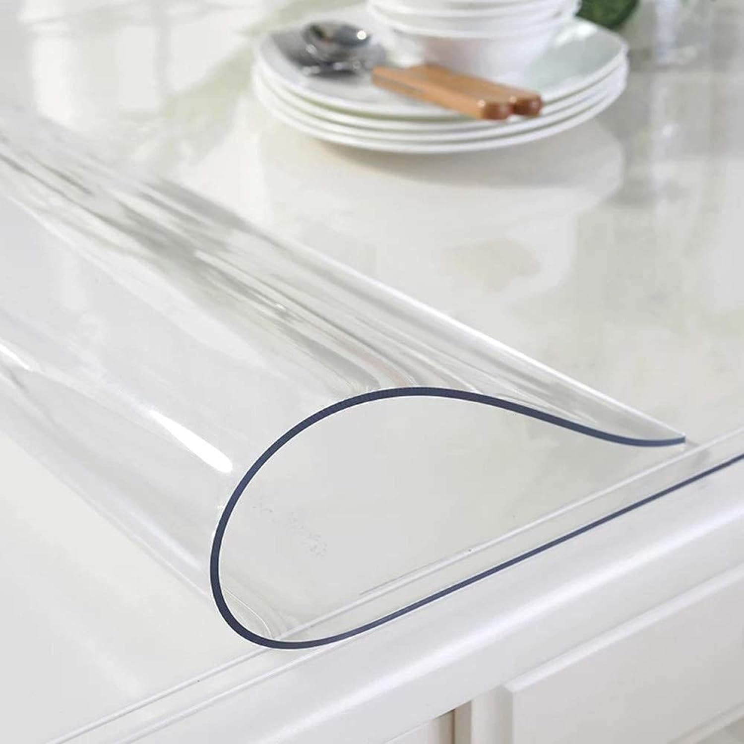 Protector de mesa transparente de 42 x 90 pulgadas y 0.059 in de grosor con protector de esquina, protector de mesa para mesa de comedor, protector