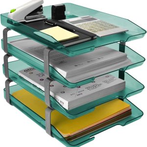 Acrimet Bandeja de cartas tradicional de 4 niveles de carga frontal de plástico para archivos color verde transparente Acrimet Bandeja de cartas tradicional de 4 niveles de carga frontal de plástico para archivos color verde transparente