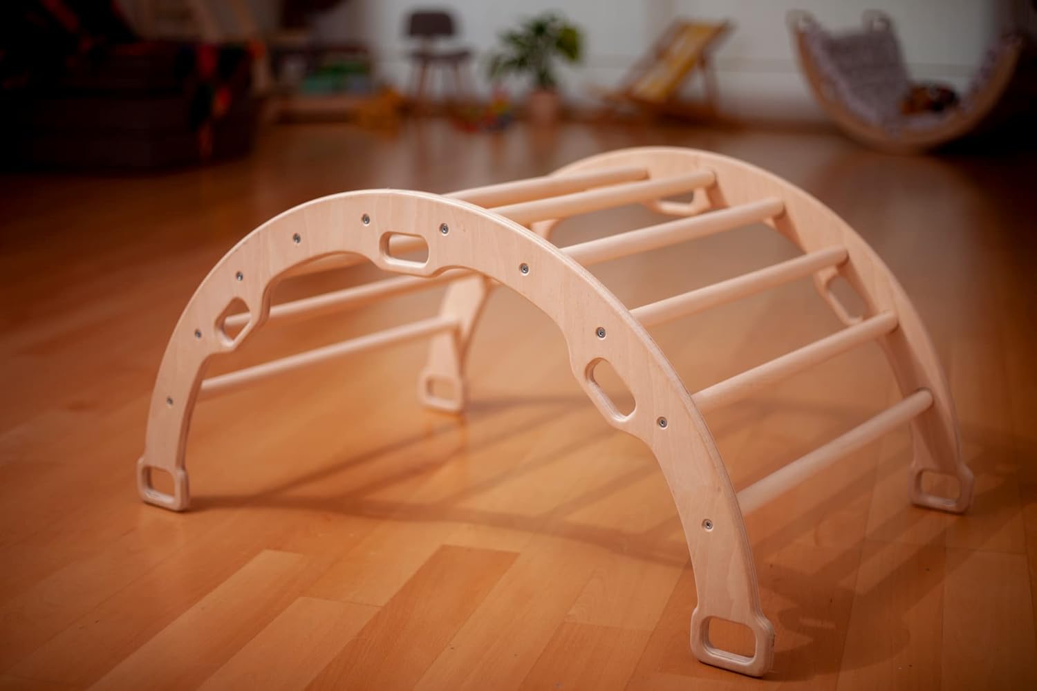 Arco de escalada de tamaño pequeño  Arco de balancín Montessori  Arco de escalada pequeño para niños  Arco de escalada de madera y balancín  Parque
