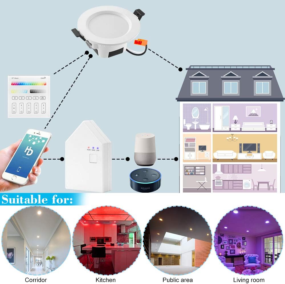 Sumaote – Kit de luces descendentes LED de 5W, inalámbricas, con control por Bluetooth, empotrables, RGBWC, 5 en 1, para iluminación de techo,