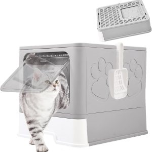 Caja de arena plegable para gatos con tapa, inodoro para gatos antisalpicaduras de entrada superior, caja de arena para gatitos de gran espacio, Caja de arena plegable para gatos con tapa, inodoro para gatos antisalpicaduras de entrada superior, caja de arena para gatitos de gran espacio,