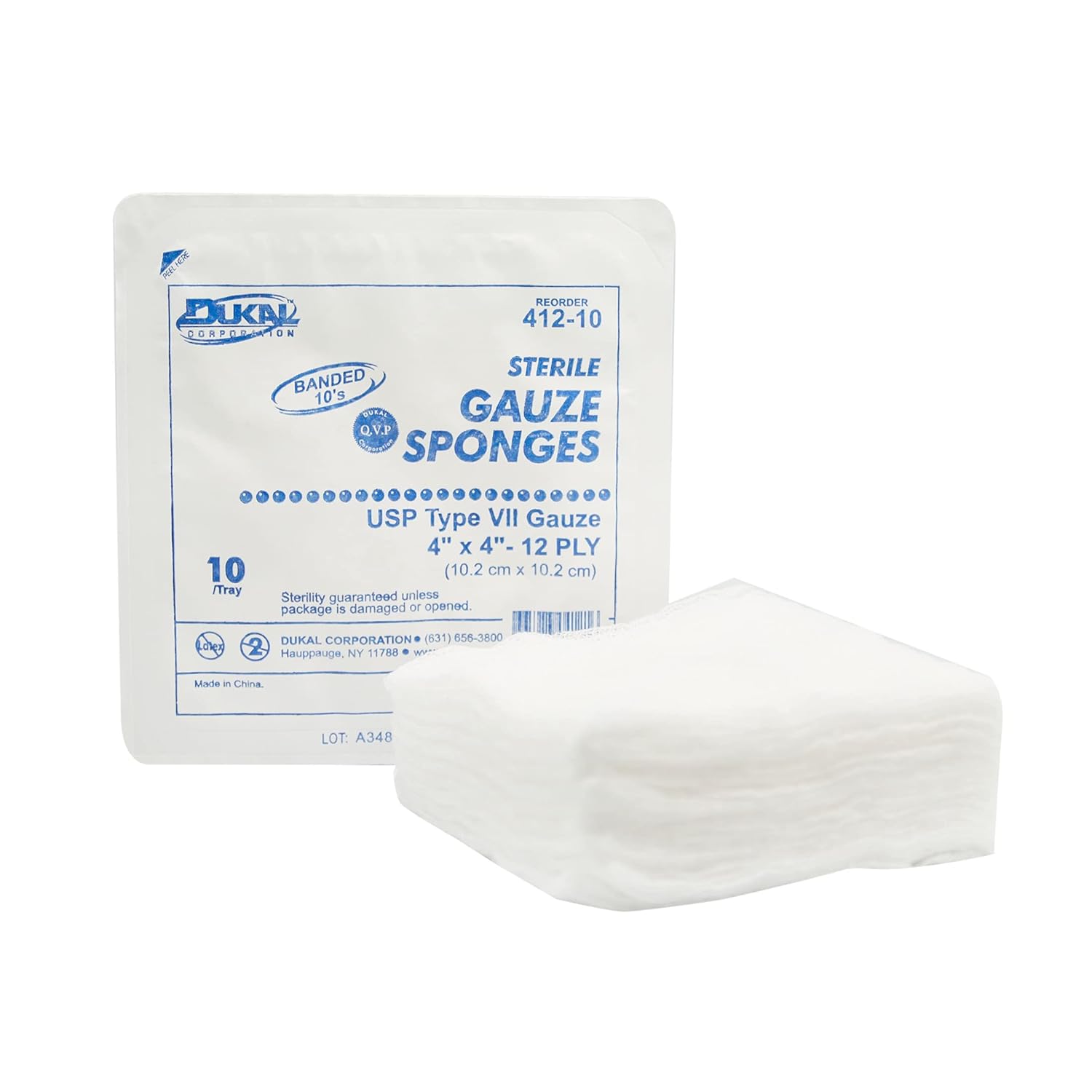 Dukal Esponja de gasa 412-10, tipo VII, estéril, 12 capas premium en bandejas duras, 4 x 4 pulgadas, paquete de 1280