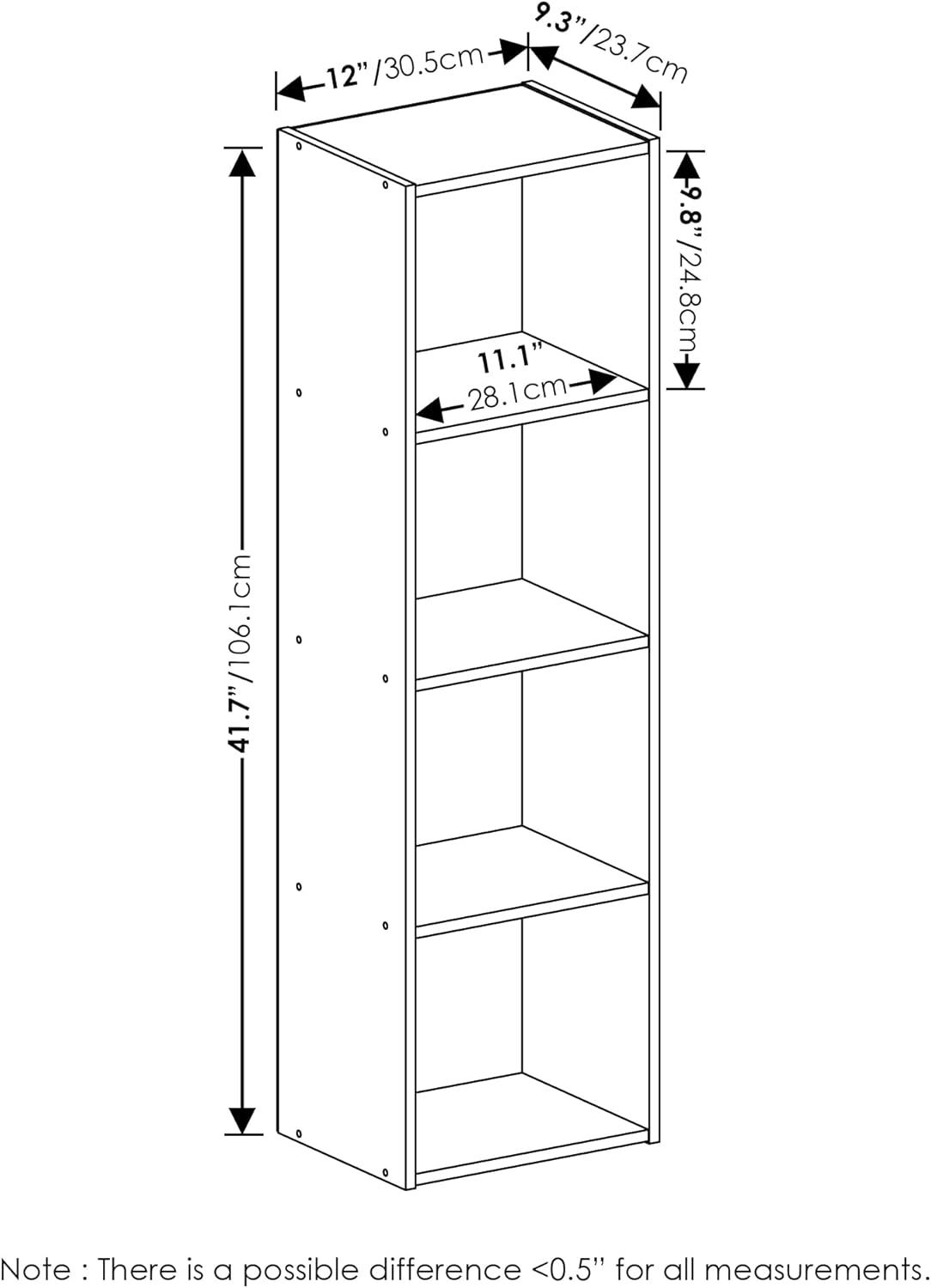 Furinno Luder – Estantería para libros, 4 niveles, cubos, roble francés