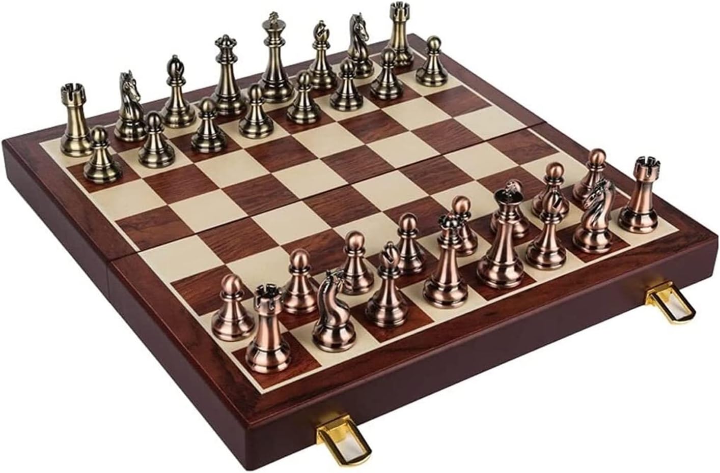 ROLTIN Juego de ajedrez de metal para adultos de 20 x 20 pulgadas, juego de ajedrez de viaje con tablero plegable de ajedrez de madera, juego de