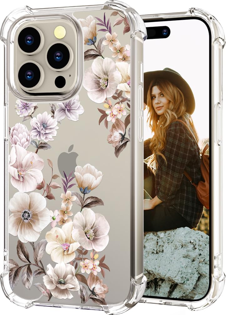 Funda para iPhone 15 Pro, diseño floral y transparente, para mujeres y niñas, compatible con iPhone 15 Pro Anemones amarillo
