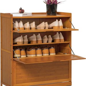 MoNiBloom Estante organizador de zapatos de bambú de 5 niveles con puerta abatible, 20 pares de botas de tacón alto, entrada de pasillo, color marrón MoNiBloom Estante organizador de zapatos de bambú de 5 niveles con puerta abatible, 20 pares de botas de tacón alto, entrada de pasillo, color marrón