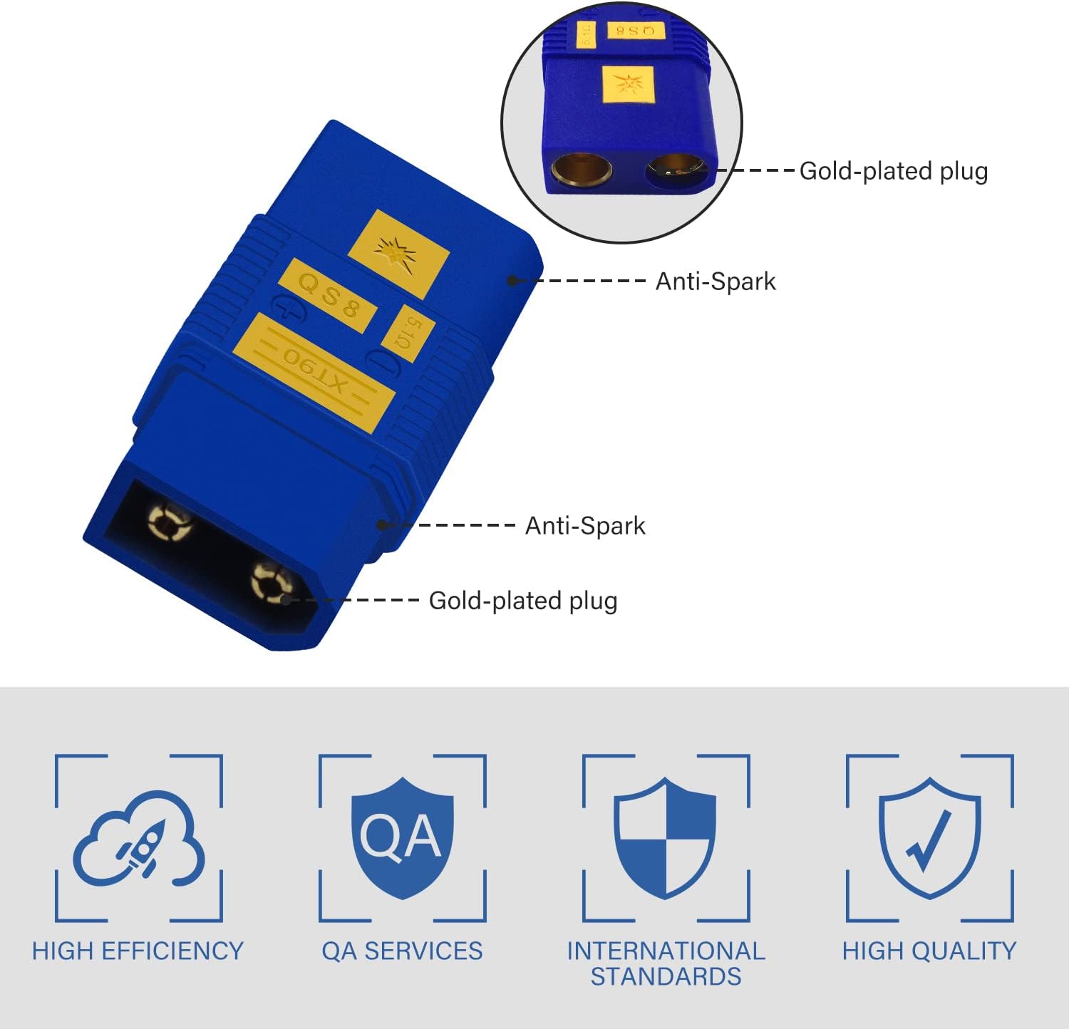BABUVYA QS8 hembra a XT90 macho enchufe de alta corriente Antispark Conector Aplicación con control remoto Juguetes Drone Battery Charger Etc