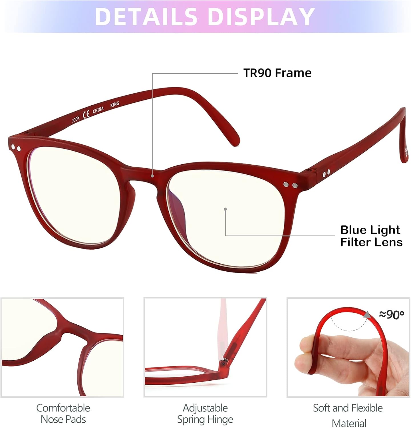JOOX Gafas de lectura para mujeres y hombres, lentes de lectura cuadrados con bloqueo de luz azul con bisagra de resorte