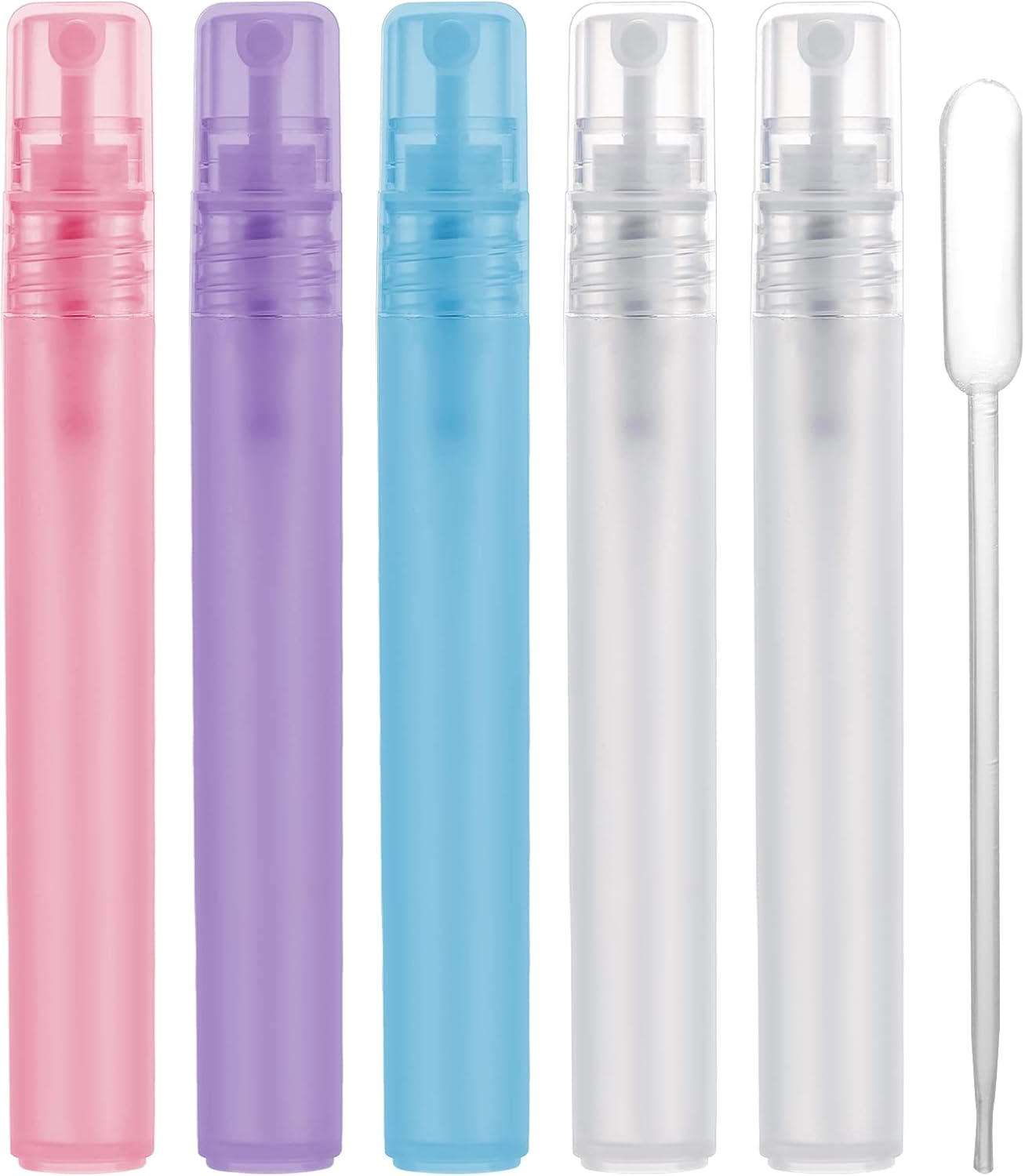 LUTER 5 atomizadores de perfume de 0.3 fl oz rellenables, botellas rociadoras de plástico mate de tamaño pequeño de viaje con tubo dispensador de
