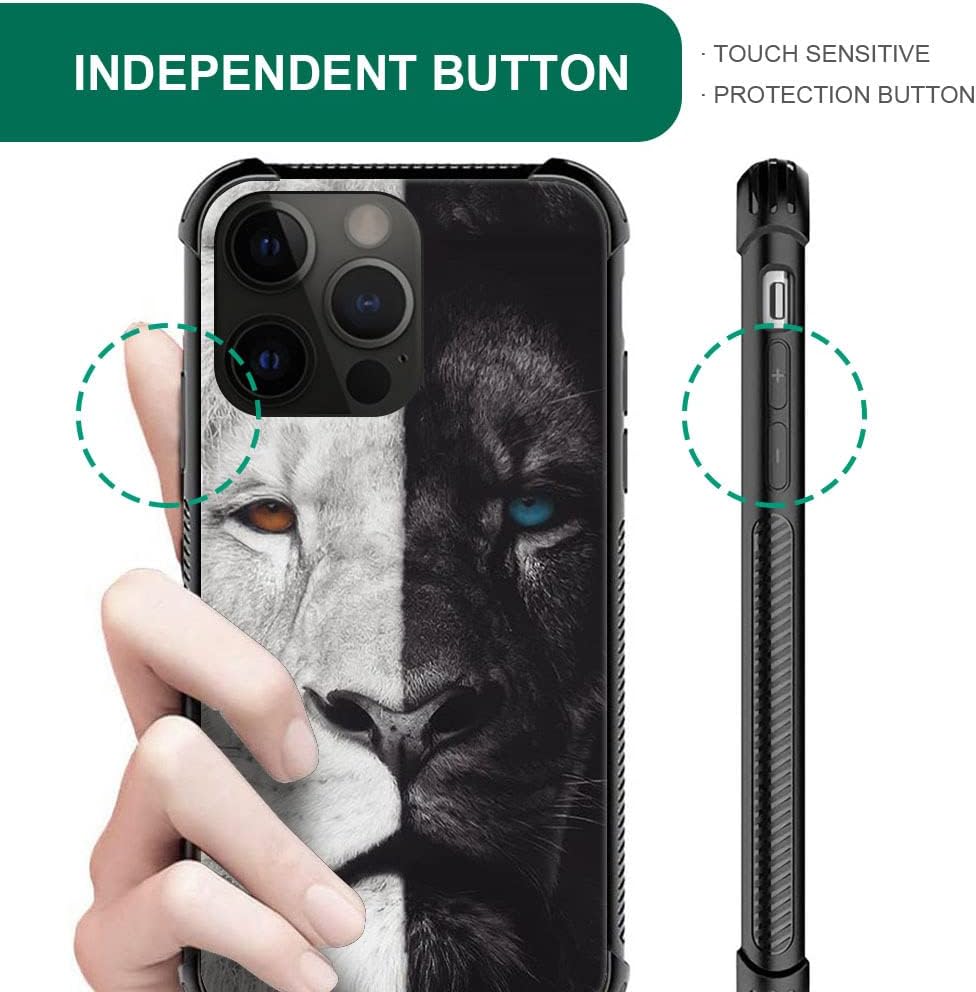 CARLOCA Funda compatible con iPhone 14 Pro, funda de león blanco y negro para iPhone 14 Pro para hombres y niños, funda de TPU suave antiarañazos
