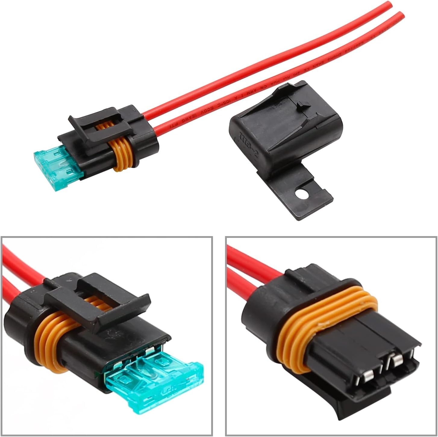 Portafusibles en línea de alambre de 12 AWG, portafusibles ATOATC estilo hoja con cubierta impermeable, kit de fusibles de hoja de 30 amperios para