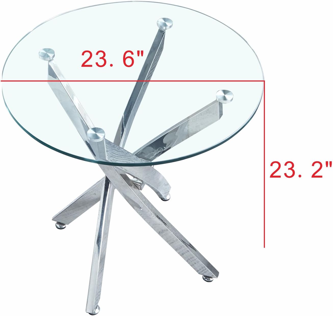 SSLine Mesa auxiliar redonda de vidrio con base plateada, pedestal de vidrio templado transparente, mesa auxiliar de lujo para sala de estar,