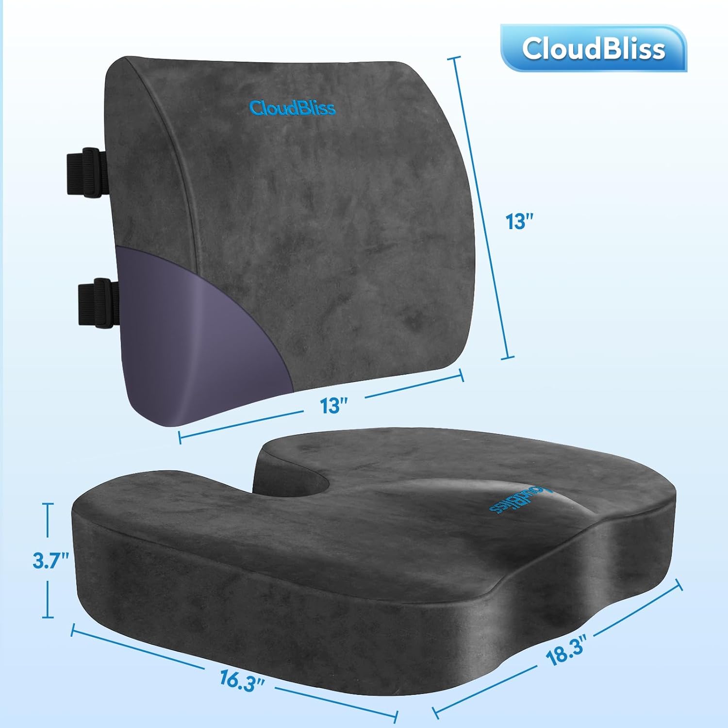CloudBliss Cojín de asiento, cojín para silla de oficina, cojín de asiento de automóvil, almohada de apoyo lumbar para silla de oficina, almohada de