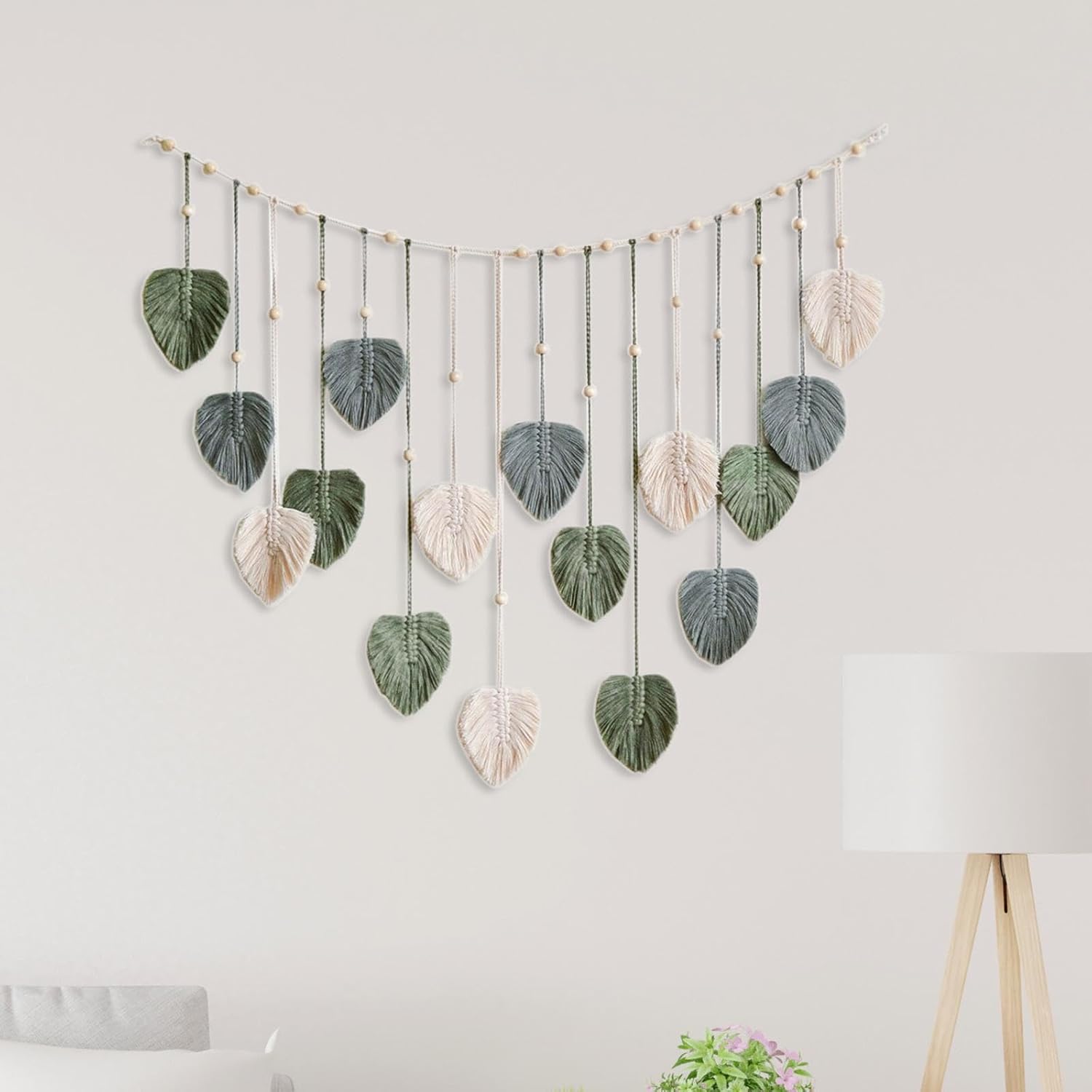 KLKCMS Tapiz tejido de macramé para colgar en la pared, telón de fondo estético bohemio para el hogar, borla de hojas de macramé, decoración de