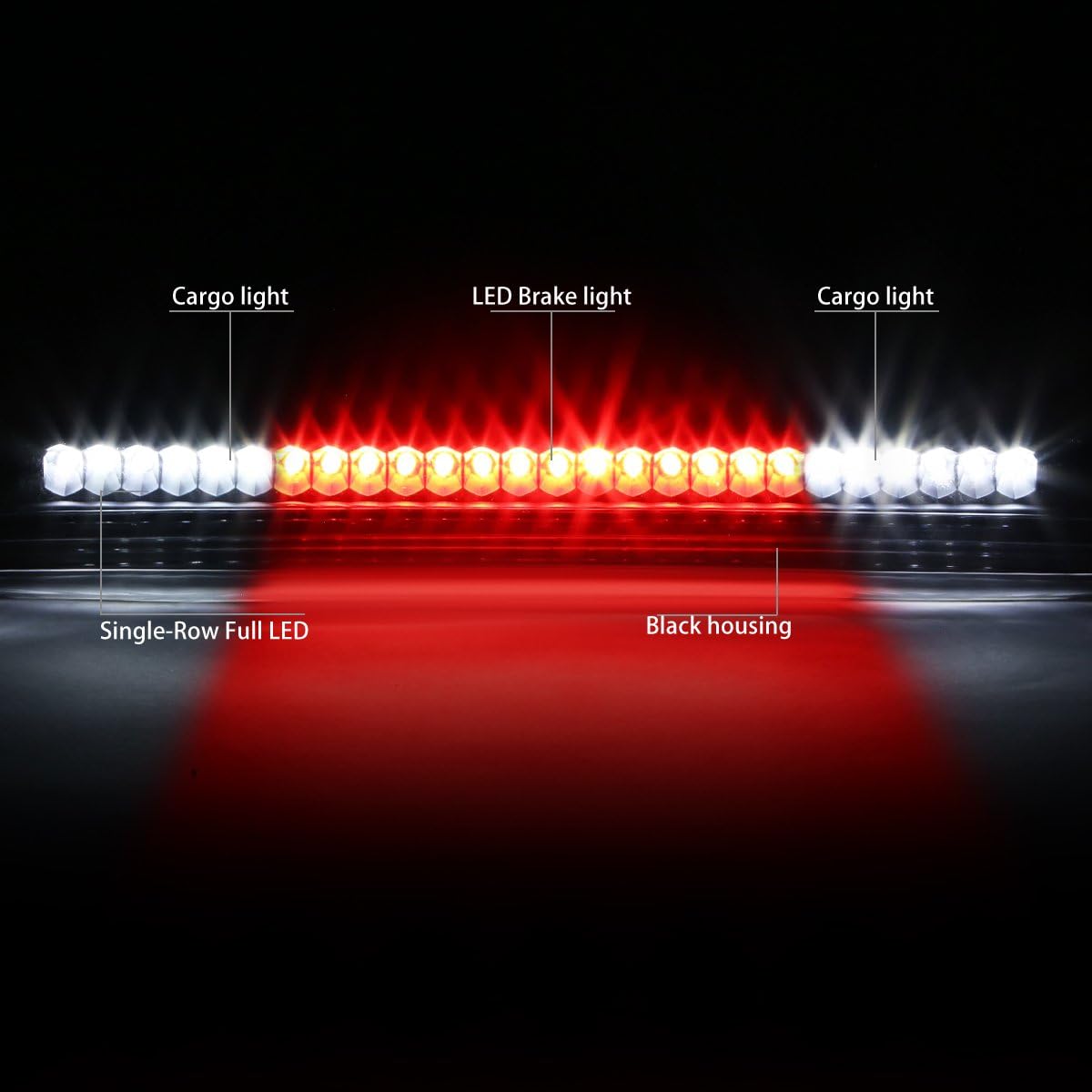 DNA MOTORING 3BL-NF05-LED-T2-BK Luz de freno LED de tercera cola con carcasa negra compatible con Nissan Titan 04-15  05-16 Frontier
