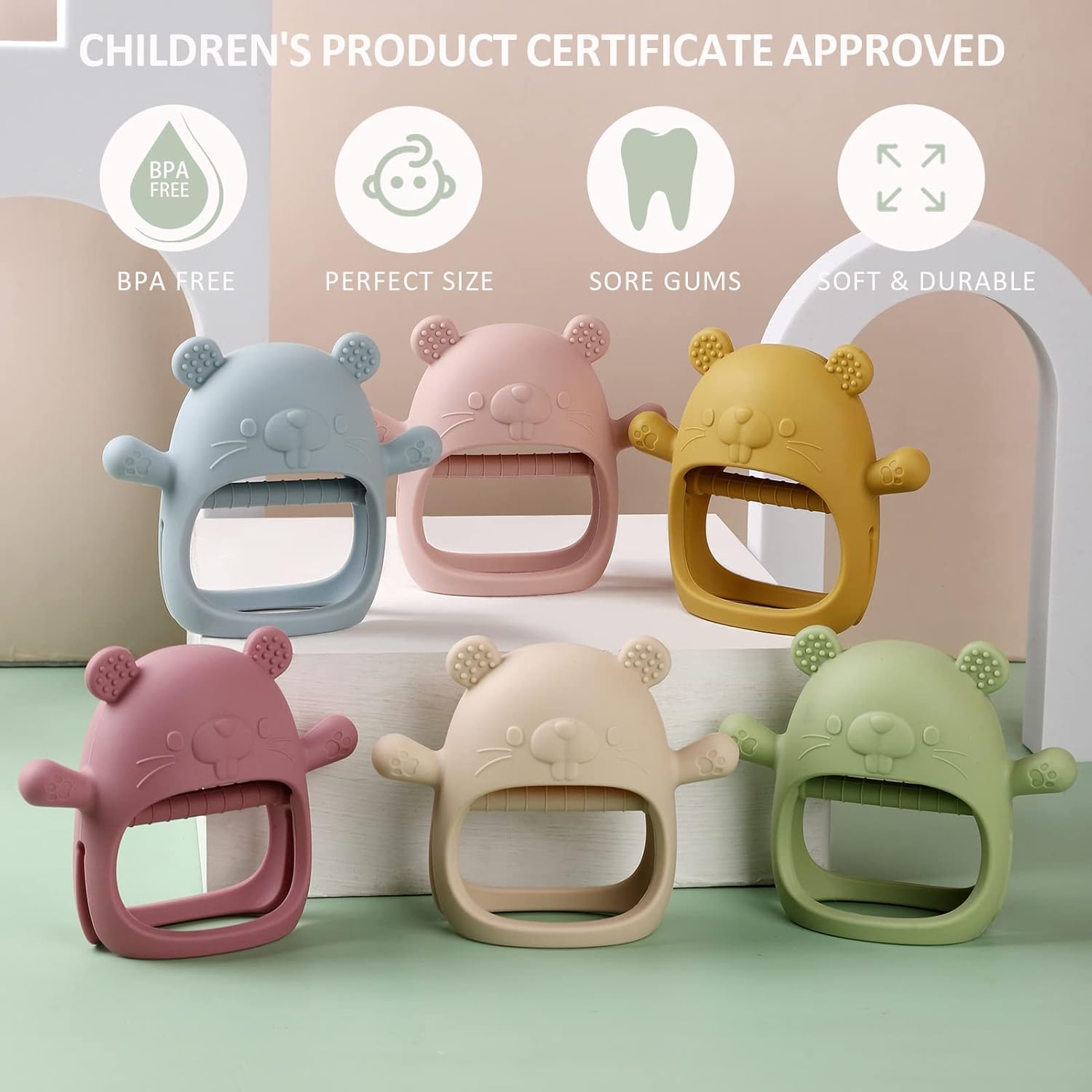 Socub Juguete mordedor para bebés de más de 12 meses, manoplas de silicona que nunca se caen, juguete de dentición para calmar las encías doloridas,