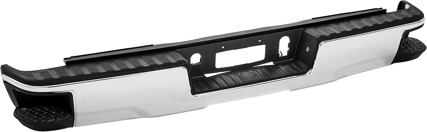 Ensamblaje de parachoques trasero compatible con Chevy Silverado 1500 GMC Sierra 1500 2014-2018 con orificio sin sensor con escalones de esquina,