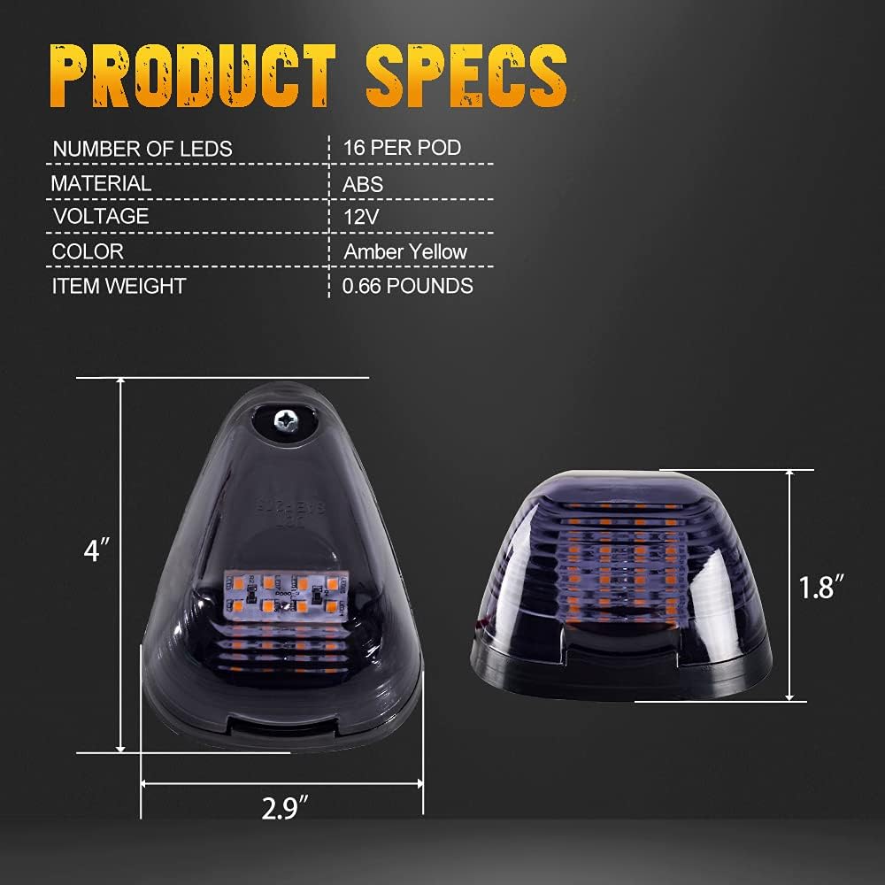 nifeida Luces de marcador de techo de cabina, lente ahumada, 16 LED, luz ámbar para Ford F150 F250 F350 F450 F550 F650 F750 E150 E250 E350 E450
