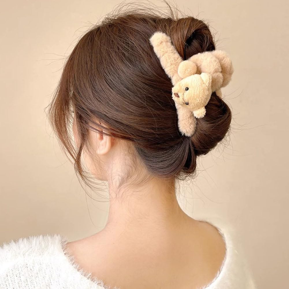 4 pinzas grandes y esponjosas para el pelo de oso de felpa, pinzas de mandíbula gruesas y largas, accesorios para el cabello para mujeres y niñas