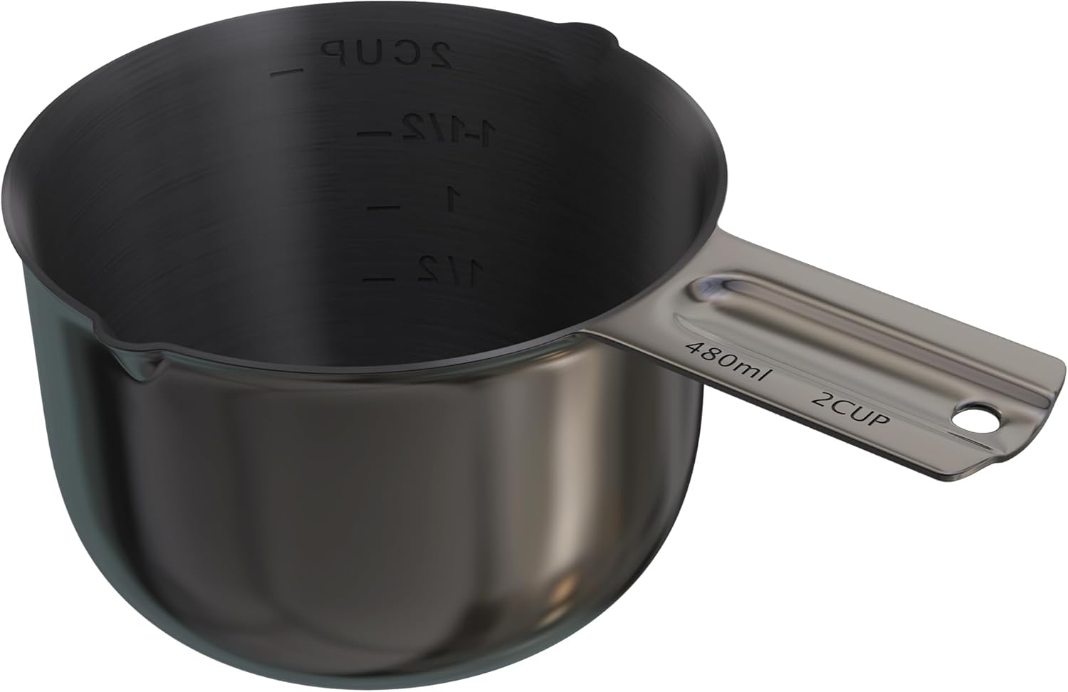Color Up Taza medidora prémium de 2 tazas (16.2 fl oz), acabado negro de acero inoxidable, construcción de una pieza, apta para lavavajillas,