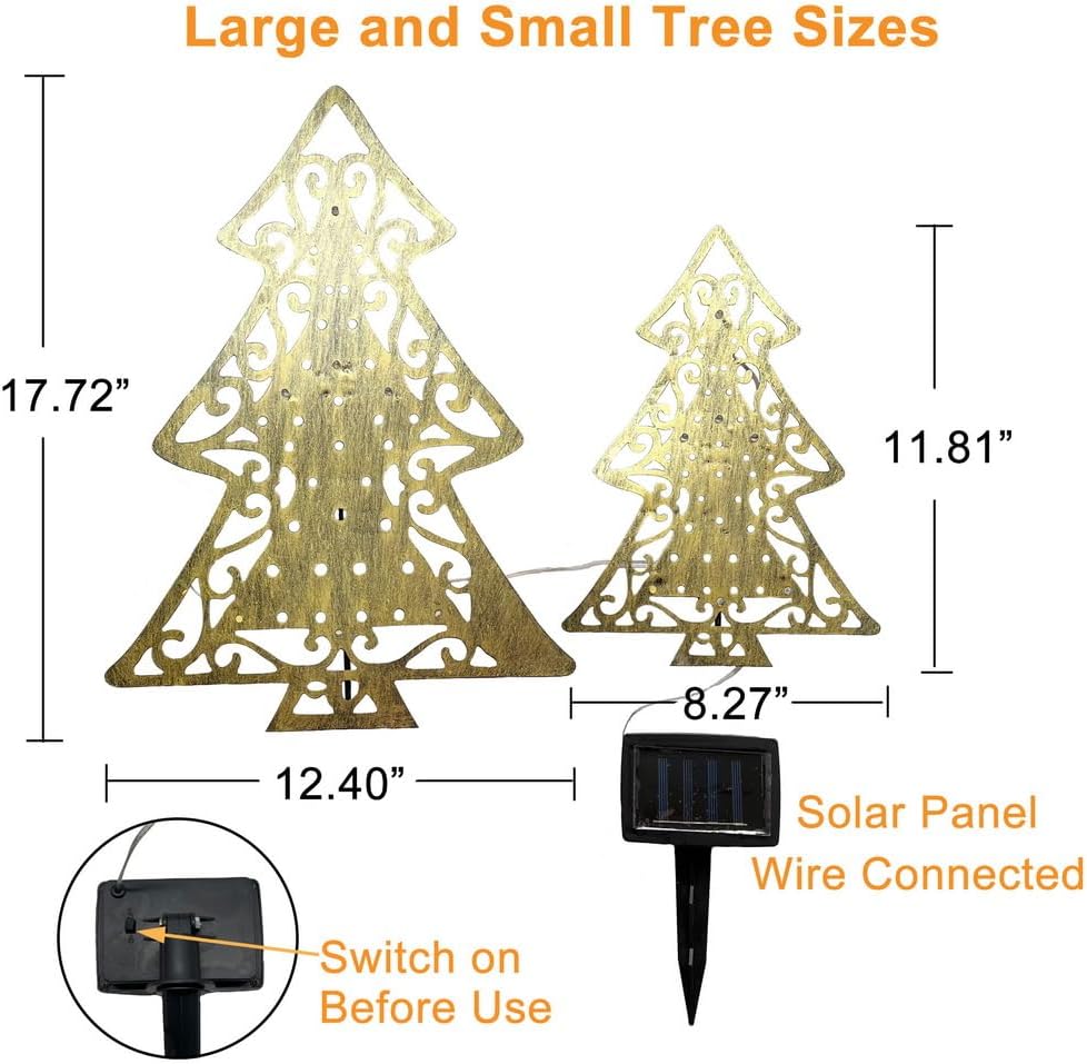 ARTCOS Árbol de Navidad, 14 luces LED, energía solar, paisaje, camino, lámpara de ambiente blanco cálido para patio al aire libre, patio, pasarela,